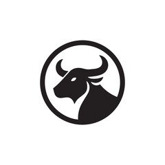 Black and White Bull Symbol Encased in a Circle Representing Strength and Power