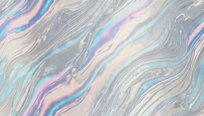 seamless iridescent silver abstract wavy marble or tiger stripe background texture trendy holographic metallic mirror foil pastel prism light effect retro 80s vaporwave mirror foil 3d rendering - obrazy, fototapety, plakaty