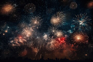 Colorful celebration fireworks on a black sky background
