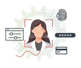 Secured Services with Face Detection Technology and 2 Factor Authentication - Stock Illustration