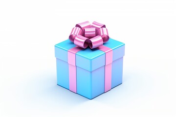 Gift box with ribbon bow on white background. 3D cartoon illustration