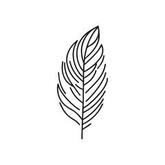 Minimalistic Black Line Art Illustration of a Tropical Leaf on White Background