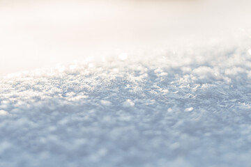 Snow texture macro. Snowy field on a sunny day