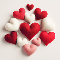 red, white and pink earts made with felt