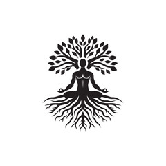 Serene Silhouette of a Person Meditating With Tree of Life Symbol Imagery
