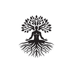 Fototapeta premium Serene Silhouette of a Person Meditating With Tree of Life Symbol Imagery