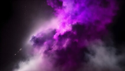 Abstract Purple Nebula with Clouds Against a Starry Background Banner. Purple Smoke on a Black Background.