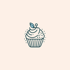 Hand-Drawn Illustration of a Cupcake With Leaf Garnish on a Pastel Background

