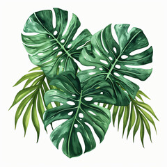 Tropical Elegance: Exotic Leaves Against a Clean White Background - Generative AI