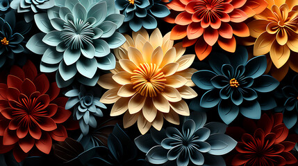 Colorful seamless flower for wall tiles design. 3d illustration and 3d rendering.