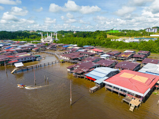 Fototapeta na wymiar Bandar Seri Begawan floating village. Aerial View. Bandar Seri Begawan, the capital of Brunei Darussalam. Borneo. Southeast Asia.