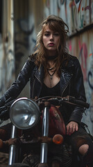 Fototapeta na wymiar biker girl, biker woman, woman driving a motorcycle