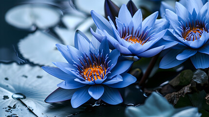 flower background with copy space, featuring blue lotus (nymphaea caerulea) composition for graphic design project