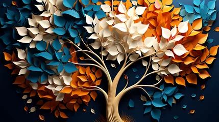 Foto op Plexiglas anti-reflex Colorful tree with leaves on hanging branches. Illustration background © DesignBee