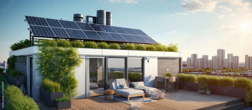 Canvas Prints Apartment rooftop with eco-friendly solar panels.