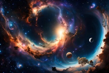 Envision an enchanting galaxy scene, where stars swirl and a magical nebula paints the cosmic canvas.

