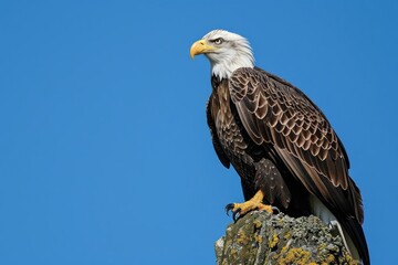 Fototapeta premium Solitary eagle eyeing its prey from a lofty perch