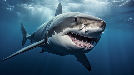 Dangerous great white shark in the ocean