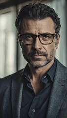 Obraz premium portrait of a man wear glasses small beard 