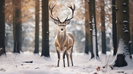 Brown deer in the snow