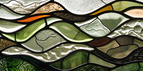 Um close-up de uma vitral Art Nouveau detalhado e intrincado, com formas orgânicas e linhas fluidas inspiradas pela natureza - obrazy, fototapety, plakaty