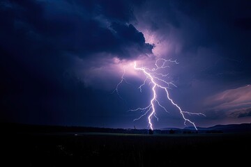 Striking lightning bolt illuminating a stormy night sky
