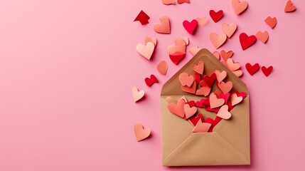Love letter envelope overflowing with paper craft hearts