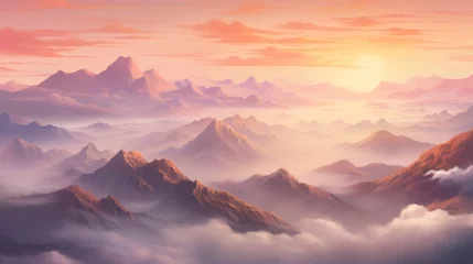 Rolgordijnen sunrise over the mountains © Hussam