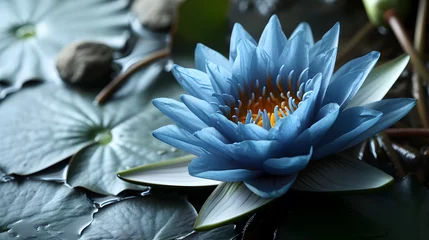 Foto op Canvas Background of blue lotus (nymphaea caerulea) flowers with copy space, for graphic design projects, © Jhon