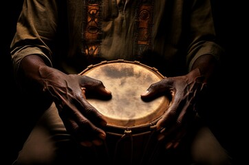Rhythmic Man drum folk hands. Artist person. Generate Ai
