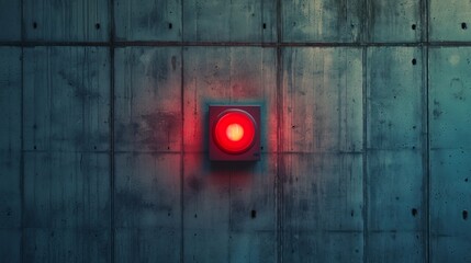 One single simple red alert alarm light on a concrete wall
