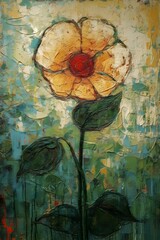 The flower abstract painting created by Van Gogh, expressionism style, simple lines, clean background, perfect composition, light color, comfortable color matching, philosophy and artistry, great thin