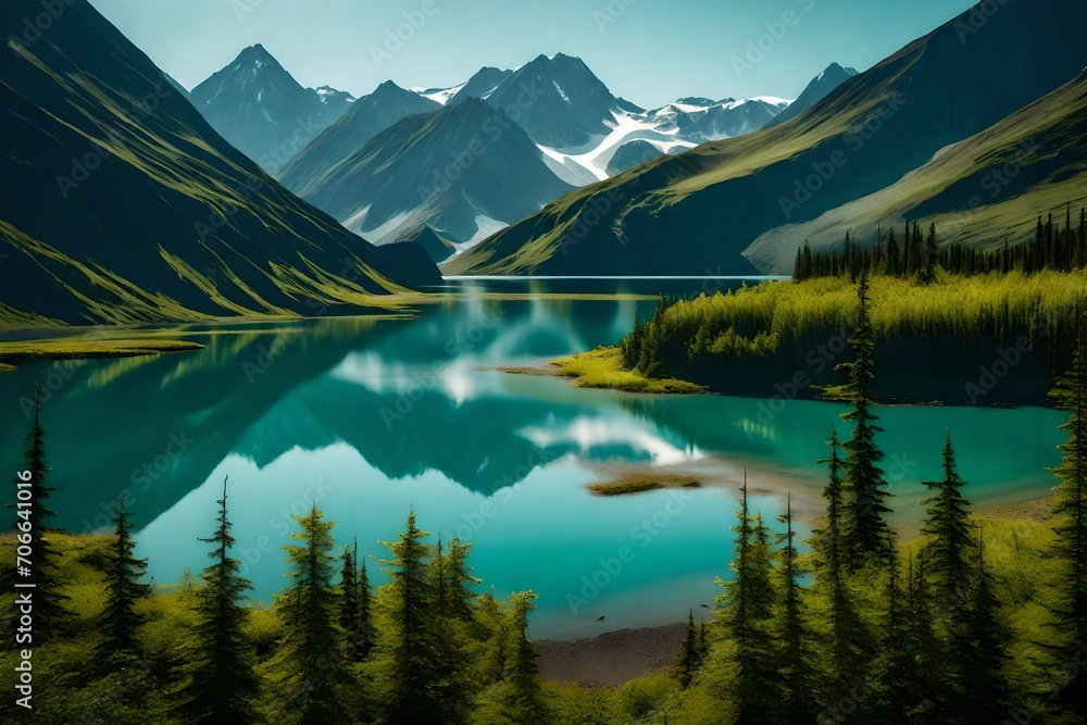 Canvas Prints lake and mountains