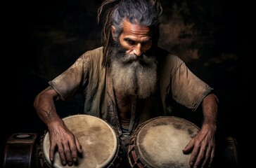 Cultural Man drum folk hands. Artist person. Generate Ai