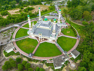 Aerial View. Masjid Duli Pengiran Muda Mahkota Pengiran Muda Haji Al-Muhtadee Billah. Bandar Seri Begawan, the capital of Brunei Darussalam. Borneo. Southeast Asia.