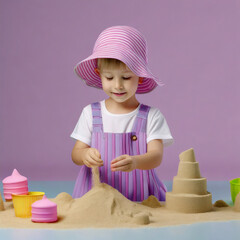  Dziecko bawiące się w piaskownicy - obrazy, fototapety, plakaty