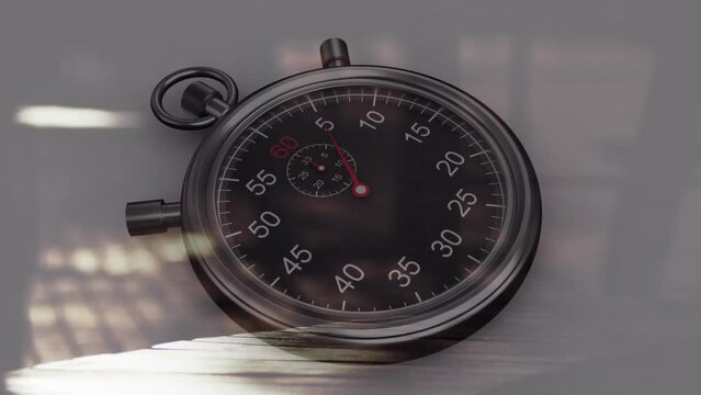 Animation of stop watch over busy city