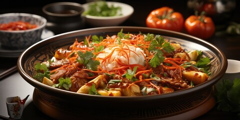 Fan Qie Chao Dan Culinary Fusion, A Visual Delight of Tomato and Egg Stir-Fry, Harmonizing Flavors in Every Savory Bite. 