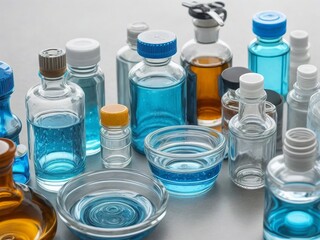 Close up of bottles on a conveyor belt in a factory.