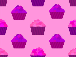 Cupcake seamless pattern. Multi Colored cupcakes, sweet pastries. Festive cupcake in flat style. Design of promotional products, wrapping paper and printing. Vector illustration