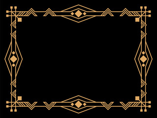 Art deco frame. Vintage linear border. Design a template for invitations, leaflets and greeting cards. Geometric golden frame. The style of the 1920s - 1930s. Vector illustration