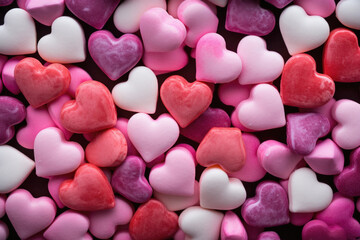 Obraz na płótnie Canvas Colorful heart shaped candy on a dark background. Valentine's Day.