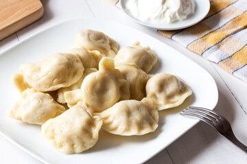 "PIEROGI RUSKIE", Polish dumplings with cheese. Traditional dish of Poland
