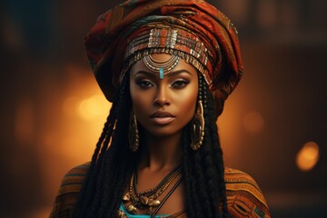 Woman wearing african native attire - obrazy, fototapety, plakaty