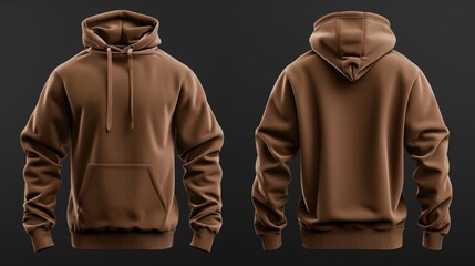 Brown hoodie, front and back view on black background - obrazy, fototapety, plakaty