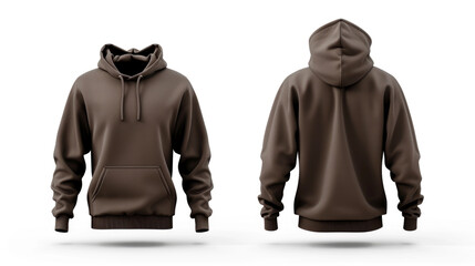 Brown hoodie, front and back view on a white background