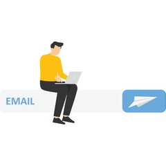 businesswoman sitting and using laptop for email subscription form on website. Subscribe to emails to send newsletters for product promotions and updates, online communication and marketing concepts.

