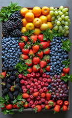Assorted Fruits Packed in a Wooden Crate for Freshness and Variety. A bountiful collection of various fruits beautifully arranged inside a wooden box