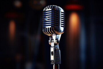 Fototapeta na wymiar Retro style microphone on blurred background