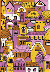 Fototapeta premium pattern townhouses cottages, European houses in cartoon style. Old city. Vector illustration